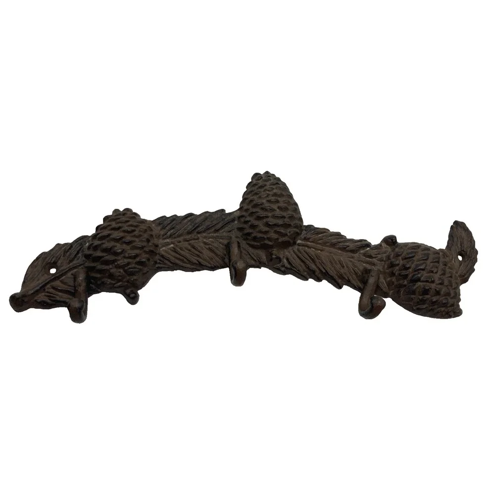 VTG Cast Iron Coat Hanger Key Hook Wall Mount Acorn Fall Cabin Country 14